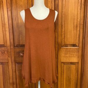 Logo Layers Tank Tunic Ruffled Hem Deep Rust Fall Color Soft Preowned S Medium